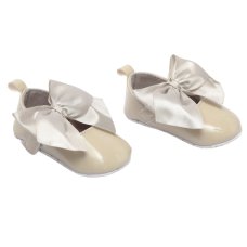 B2228-BI: Biscuit Shiny PU Shoes (0-12 Months)